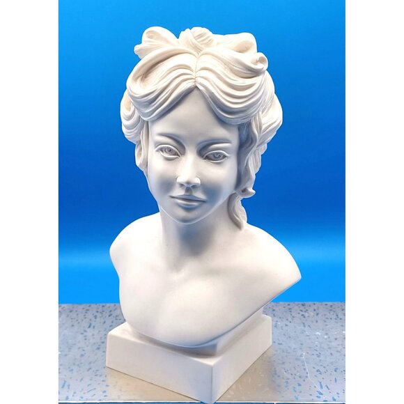 White Bust Elegant Woman Grecian Maiden Intricate Hairstyle Cast Marble Statue - Picture 6 of 9